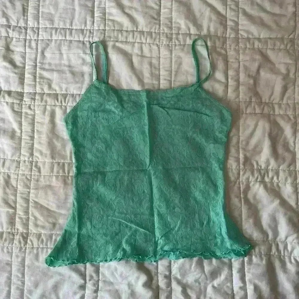 Maidenform‎ light teal Lace camisole top medium spaghetti  strap sheer tank top